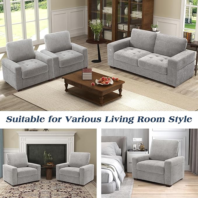 WorthFurni 38 Inch Sofa Couch - Modern Sofa with Removable Covers and Pockets