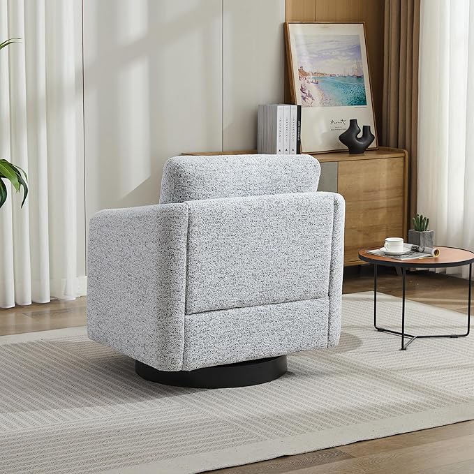 31.5 W Swivel Accent Chair and Comfy Round Accent Single Sofa Chair 360 Degree Club Chair Lounge Armchair for Living RoomBedroom.Nursery.White Black Chenille