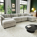 146 Cloud Couch Sectional U Shaped Modular Sectional Sofa 4-Seat Deep Seat Couch with 6 Removable Washable Pillows and 2 Ottoman for Living Room Bedroom Apartment Light Grey