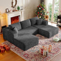 CHORRO107''Sectional Cloud Couch for LivingroomModular Corduroy Boneless Couch U-Shaped Sofa with Chaise and Pillows4-Deep Seat Sectional Sofa with 2 OttomanNo Assembly(Grey)