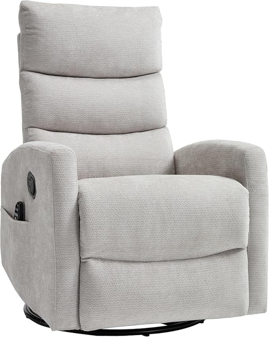 PELUMY 360° Swivel Rocker Recliner with Heat &amp Vibration Massage Glider Rocking Chair for Adults Compact Recliner for Living Room Small Spaces Nursery Bedroom (Chenille Light Grey)