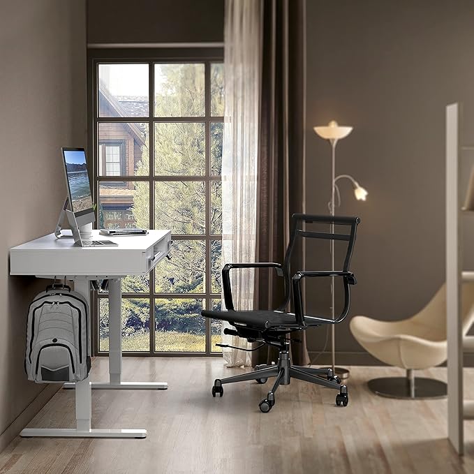 SHW 48-Inch Electric Height Adjustable Desk with Keyboard Tray and 2 Drawers White