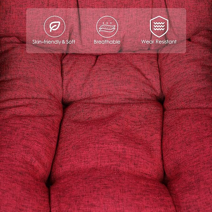 MEETWARM Modern Cotton Fabric Lazy Chair with Ottoman Accent Contemporary Lounge Chair Upholstered Single Leisure Sofa with a Side Pocket Armrests and Thick Padded Back for Living Room(Red)