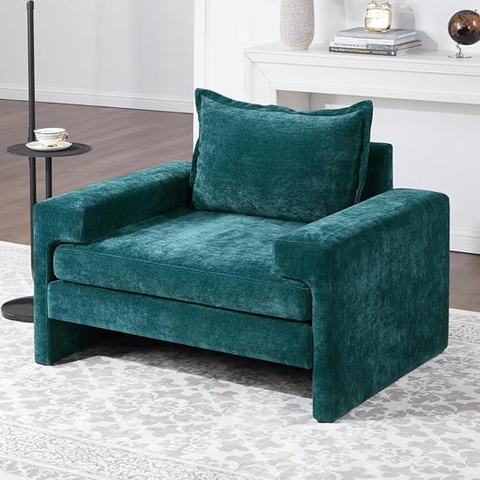 Christopher Knight Home Aylen Modern Chenille Upholstered Accent Chair with Wide Armrests Wooden Living Room Club Chair Bedroom Comfy Reading Chair with Back Pillow Teal Green