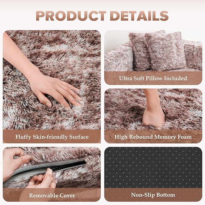 HABUTWAY Convertible Sofa Bed 3-in-1 Futon Sofa Bed with Pillow Foldable Pull Out Floor Sofa Bed with Removable Cover Plush Boneless Couch for Living Room/Bedroom/Dorm(QueenCaramel)