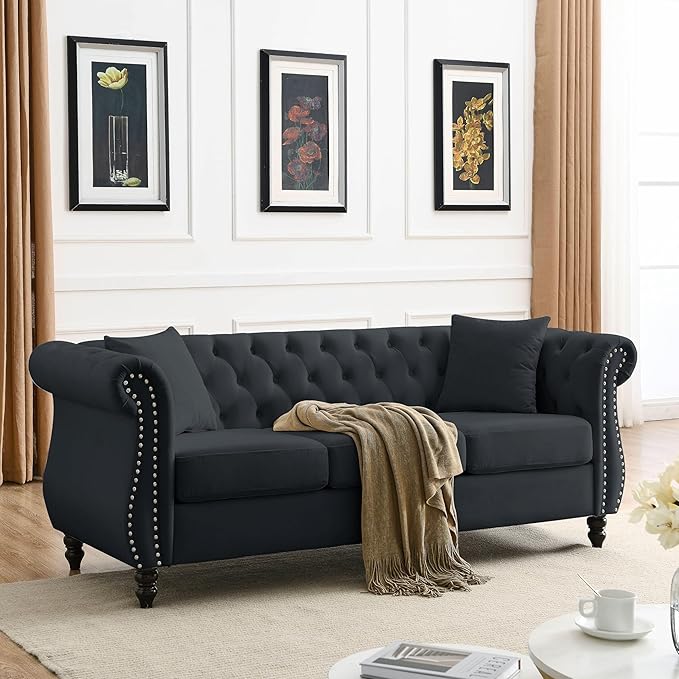 Oversized Velvet Loveseat 80 Inch Sectional CouchLuxury 3 Seater Deep Couch with NailheadUpholstered Sofa for Living Room Bedroom Apartment