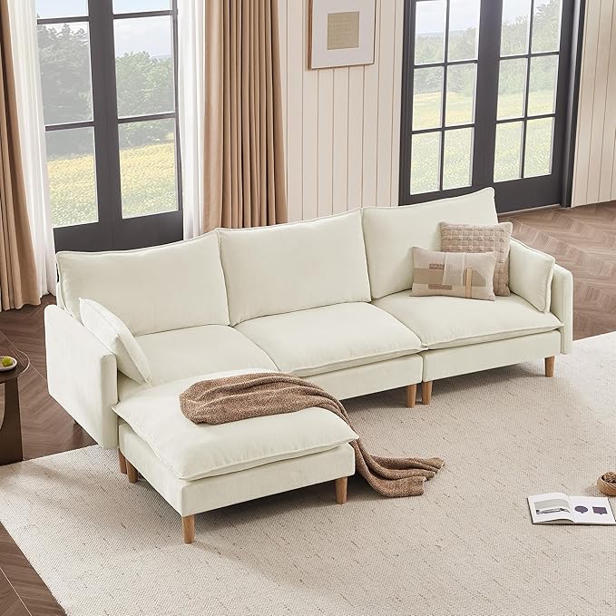 CHITA Modular Sectional Couch L-Shaped Oversized Cloud Couches for Living Room Mid Century Modern Sectional Sofa Comfy Chenille Sofas with Removable Cushions Cream
