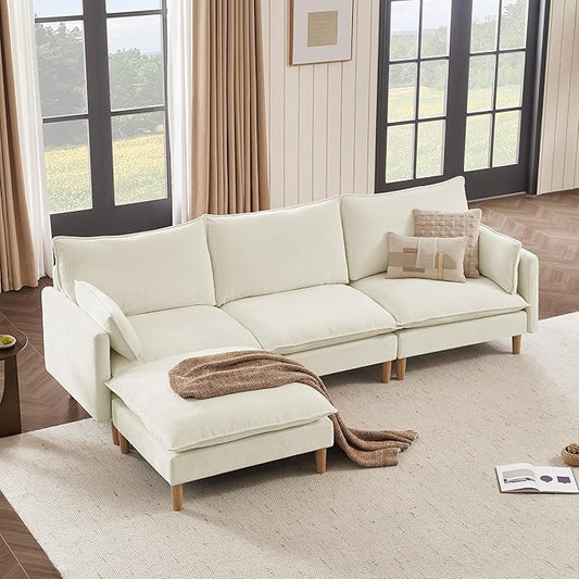 CHITA Modular Sectional Couch L-Shaped Oversized Cloud Couches for Living Room Mid Century Modern Sectional Sofa Comfy Chenille Sofas with Removable Cushions Cream