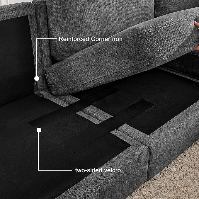 100 L Shaped Couch with Chaise Sectional Couches for Living Room Modern Modular Sofa with Upholstered Couches with Chenille Fabric Couchs Deep Seat Sectional Couch (Gray 100)