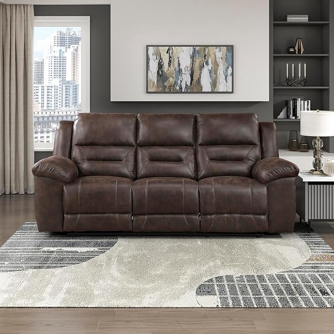 Lexicon Double Recliner Sofa for Living Room Wall Hugger Manual Reclining Couch Sofa Textured Microfiber Upholstered Dual Reclining Sofa Home Theater Seating Required Assembly Dark Brown