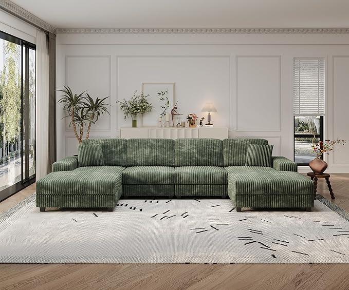 ERYE U-Shaped Modular Sectional Sofa Convertible Symmetrical Sofa Couch with Removable Chaise Lounges U Shaped Double Chaises Sectional Couches with Storage Armrests