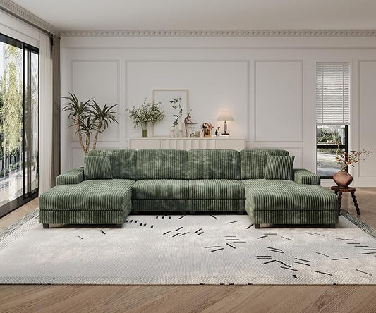 ERYE U-Shaped Modular Sectional Sofa Convertible Symmetrical Sofa Couch with Removable Chaise Lounges U Shaped Double Chaises Sectional Couches with Storage Armrests