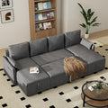 U Shaped Sleeper Sofa: 106 Grey Pull Out Couch with Storage Modern Convertible Sleeper Sofa Bed with Chaise 4 Seater Linen Couch Bed for Living Room