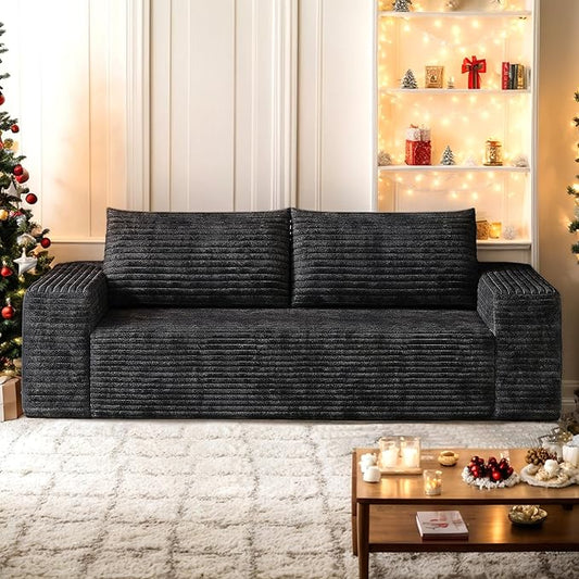63 Small Cloud Loveseat Sofa in a Box Comfy Corduroy 2-Seater Boneless Couch Modern Deep Seat Sofa for Small Spaces Living Room &amp Apartment No Assembly Required (Black 63 inch) | Memory Foam