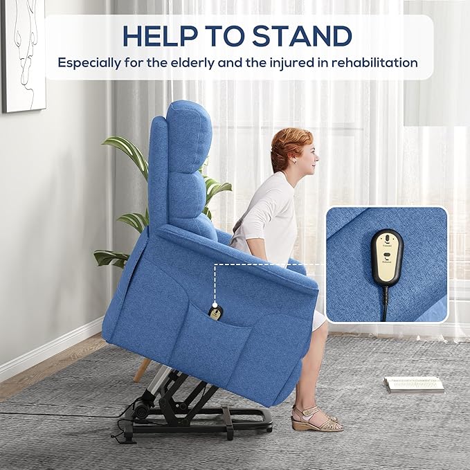 HOMCOM Power Lift Recliner Chair for Elderly Easy Assembly Fabric Lift Chair for Adults Recliner Sofa with Remote Control Side Pockets for Living Room Blue