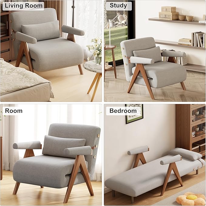 3-in-1 Sleeper Chair for ReadingConvertible Sofa Pull Out Couch Bed for AdultsAdjustable BackrestSpace-SavingFit for Living Room Bedroom Office(W31.2x31.8Hx31.8D inch)