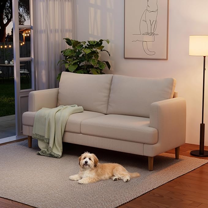 70 Modern Loveseat Sofa with USB Type-C Ports Linen Fabric 2-Seater Deep Seat Couch Cozy Small Couch Sofa for Living Room Bedroom Office Apartment (Beige)