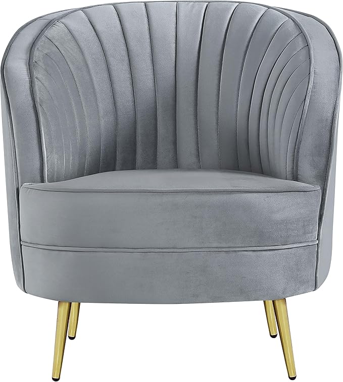 Coaster Home Furnishings - Sophia - Channel Tufted Barrel Accent Chair with Gray Velvet Upholstery Foam Cushion Gold Legs and Vertical Channel Tufting - Living Room - Gray - 506866