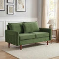 56.1 Round Arm Velvet Loveseat with Side Pockets and a Square Pillow (Army Green) | Side Storage Pockets Pillow Included