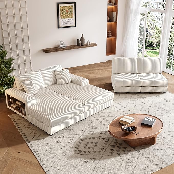 59.06 Modular Sectional Loveseat 2-Piece Deep Seat Corduroy Lounge Sofa Small Loveseat Couch for Living Room Bedroom ApartmentBeige
