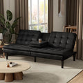 Furniture of America Fallein Modern Contemporary Wood 71.5-inch Futon Sofa Bed with Drop-Down Table Cup Holders USB-A Charger Biscuit Tufting for Bedroom Guest Room Black