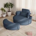 Oversized 360° Swivel Barrel Chair with Storage Ottoman &amp Rotatable Tray Table Modern Elegant 51’’ Corduroy Accent Chair with Cresent-Shaped Ottoman Extra Wide &amp Deep Seat Ocean Blue