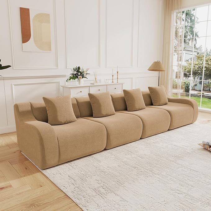 Oversized Modular Couches 148 Inch Sectional Boneless Sofa with Deep Seat 4 Seater Couches for Living Room Apartment No Assembly Required (Camel)