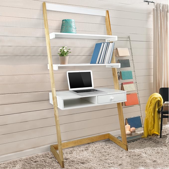 American Trails Freestanding Ladder Desk With Drawer Natural Maple/White