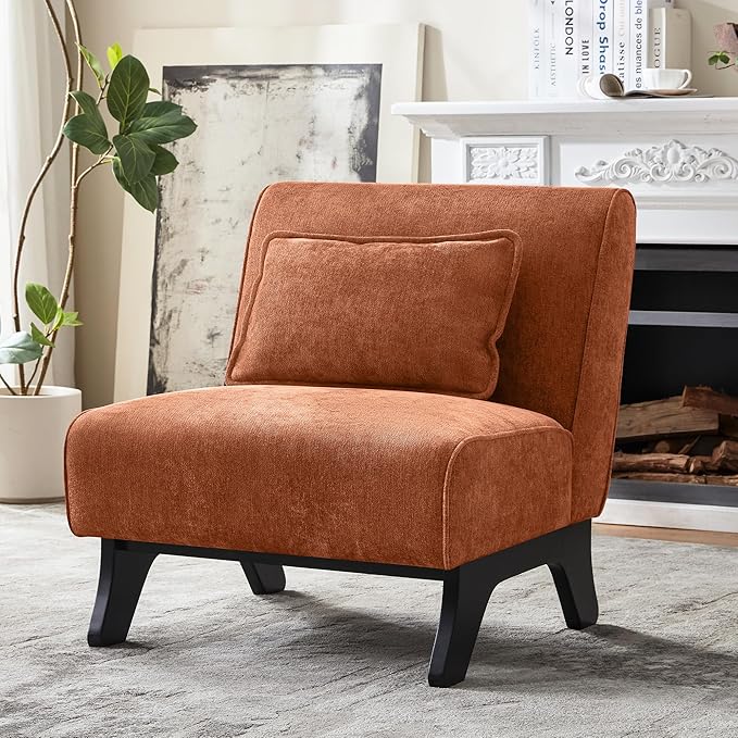 Upholstered Armless Accent ChairModern Comfy Living Room Chairs with Wooden Legs&amp PillowsLounge Sofa Side Chair for Bedroom Farmhouse Reading (Charcoal Gray 1 PC)