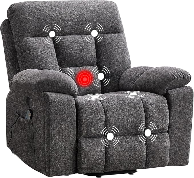CANMOV Large Power Lift Recliner Chair with Massage and Heat for Elderly Big and Tall People Overstuffed Wide Recliners with 2 Cup Holders Side Pocket and USB Port Dark Grey