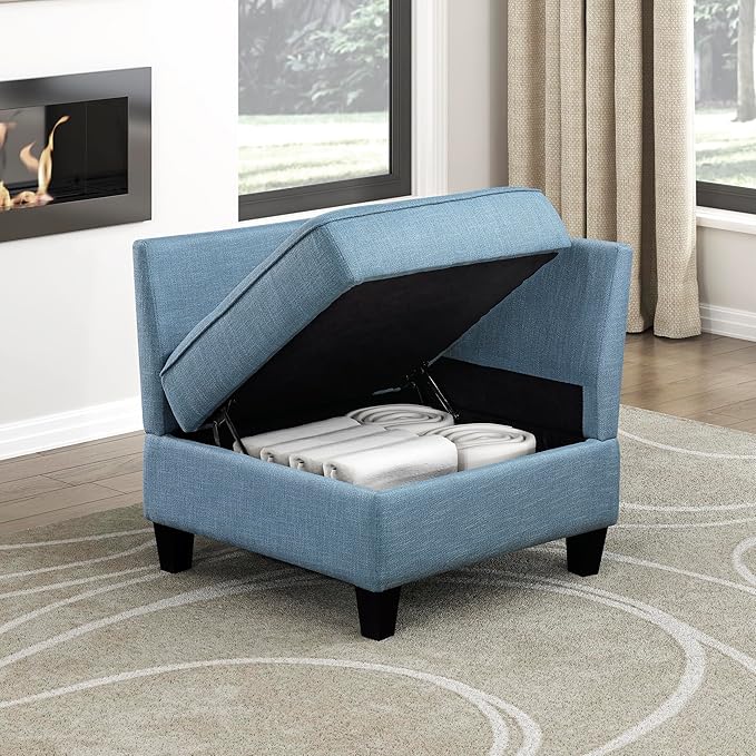 Lexicon Modern Modular Corner Chair with Hidden Storage Textured Fabric with Button-Tufted Design Reversible Back Cushion for Living Room/Bedroom/Office Blue