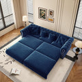 3-in-1 Convertible Sleeper Sofa Bed with Storage Ottoman King Size Velvet Tufted Chesterfield Sofa for Living Room Apartment Guest Room (Blue)