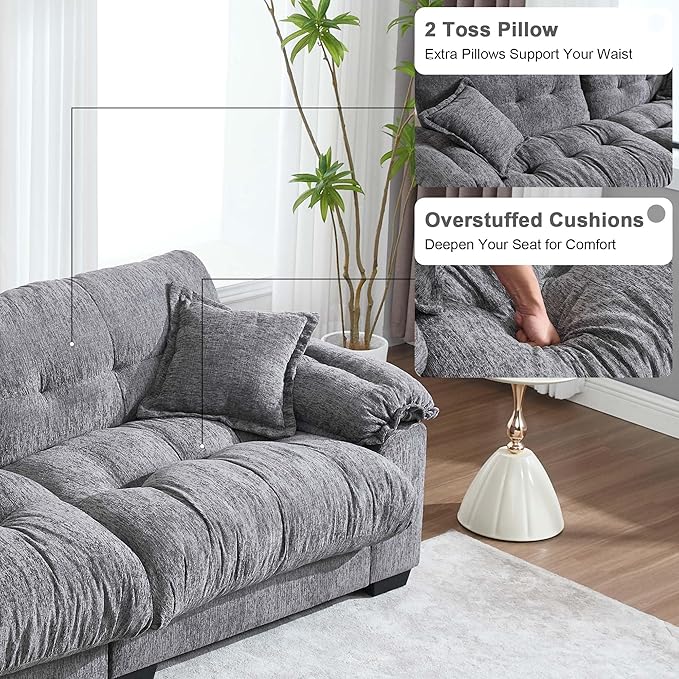 90.55 Cloud Couch Sectional Sofa for Living Room Modern Love Seat Sofa for Small Spaces 2 Seater Comfy Cloud Loveseat Small Sleeper Sofa Couch for Bedroom Grey