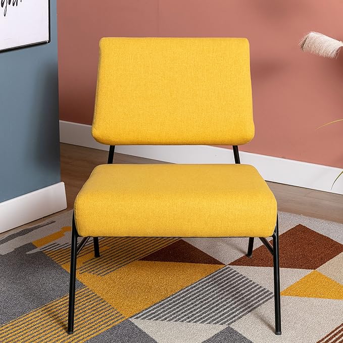 Generic Wire Metal Frame Slipper Chair Armless Accent Chair Lounge Chair for Living Room Bedroom Home OfficeYellow Linen