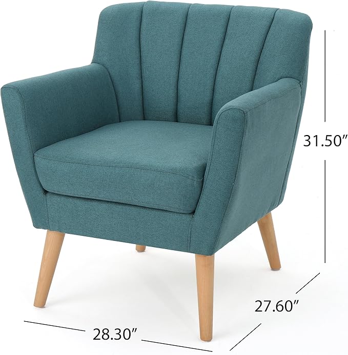 Mid-Century Accent Chairs Modern Upholstered Living Room Chair Cozy Armchair with Wood Legs for Bedroom/Office/Cafe/Living Room (Teal + Linen)