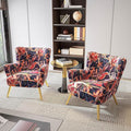 BELLEZE Modern Accent Chair High Back Floral Pattern Armchair with Metal Legs Upholstered Wingback Single Chair for Living Room Bedroom Office [Set of 2] - Holland (Red Floral)