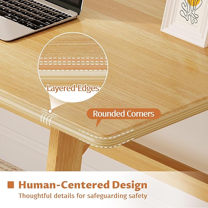 IOTXY Solid Wood Writing Table - 72 W x 24 D Minimalist Long Computer Desk for Home Office Work Study Creativity and PC Workstation Oak