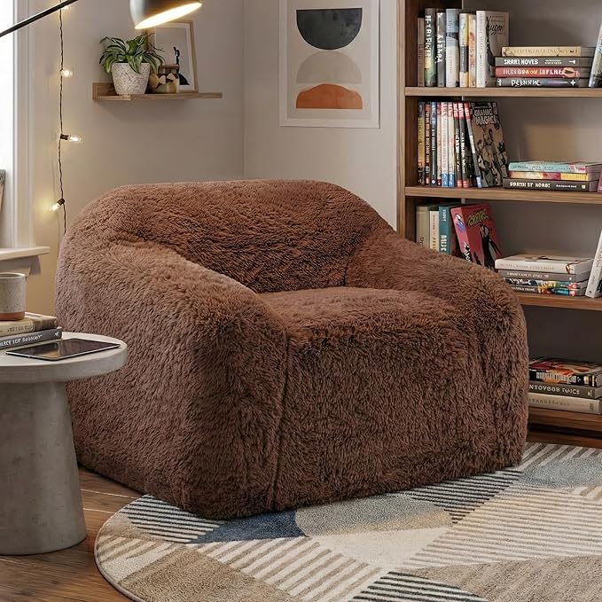 Furniture of America Fexon Modern Upholstered 1-Seater Foam Sofa Chair with Curved Arm Compressed Couch in a Box No Assembly Required for Living Room Home Theater and Office Cedar Brown