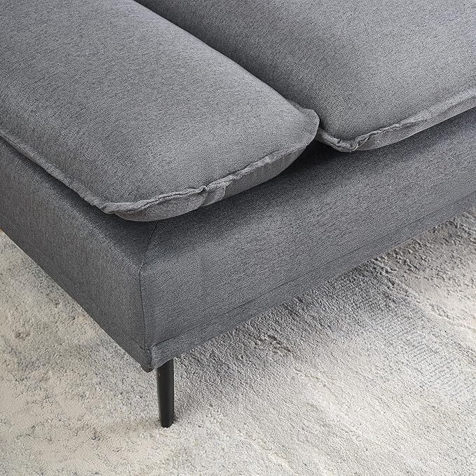 89'' Futon Loveseat Sofa with Adjustable Armrests Linen Sleeper Couch Bed Modern 2 Seater Cozy Tufted Sofa with Metal Legs for Small Spaces Living Room Bedroom (Dark Grey)