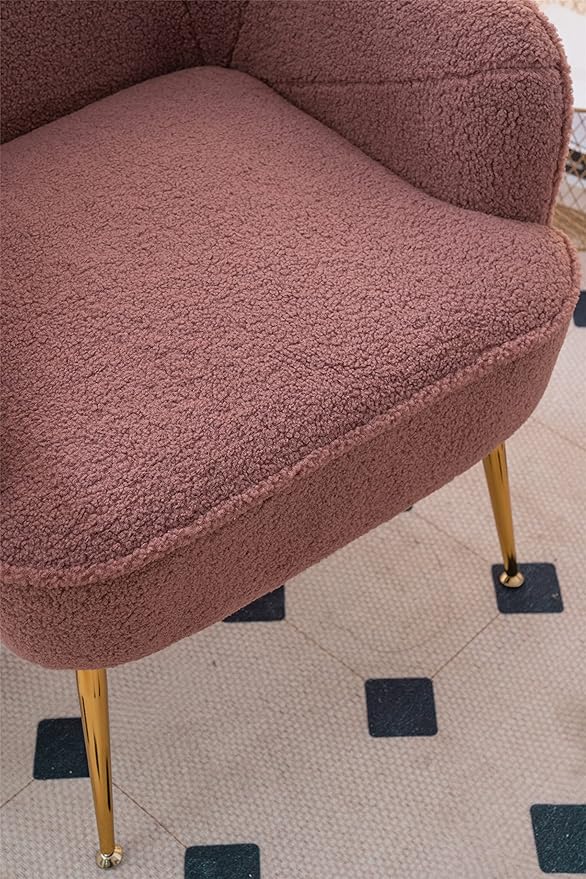 Modern Soft Green Teddy Fabric White Ergonomics Accent Chair Living Room Chair Bedroom Chair Home Chair with Gold Legs and Adjustable Legs Family Room Sofa Armchair Furniture for Indoor Home (Red)