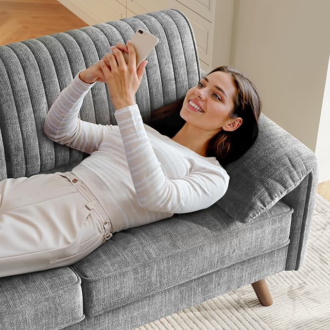ONBRILL 64.5 Loveseat Sofa Chenille Loveseat Couch for Living Room 23.2 Deep Seat Love Seat with Padded Arms Comfy Modern Small Couches for Bedroom Small Spaces Dorms Office Grey