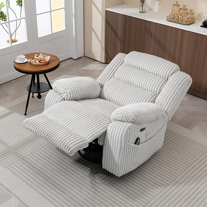 ERYE 41.8 Oversized Swivel Glider Rocker Chair Power Reclining Chair W/Vibration HeatUSB-C PortsModern Corduroy Upholstered Power Recliner Nursery Armchair Living Room