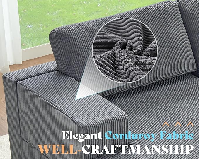 AMERLIFE 137 Inch Oversized Sectional Sofa Large Double Chaise Couch Comfy Sofa Couch with Right Chaise Grey Corduroy Sofa