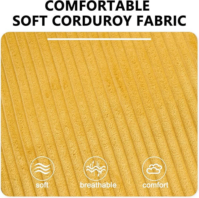 84.6” Corduroy Loveseat with Ottoman Oversized Double Chaise Lounge Chair Indoor Deep Seat Two Seater Couch Cloud Couch Modular Sectional Sofa for Living Room(Corduroy Yellow)