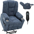Power Lift Chair with Massage &amp Heat Electric Recliner Chairs for Adults Remote Control Living Room Sofa Standing Assistance USB Ports Stainless Steel Cup HoldersChenille Blue
