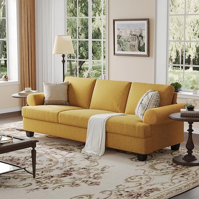 91 Inch Lawson Sofa with Extra Deep Seats Oversize Mid-Century 3-Seat Sofa Couch for Living Room Apartment Lounge Yellow