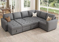 HONBAY Modular Sectional Sleeper Sofa with Pull Out Bed Convertible L Shaped Couch with Storage Seat Sectional Couches for Living RoomGrey