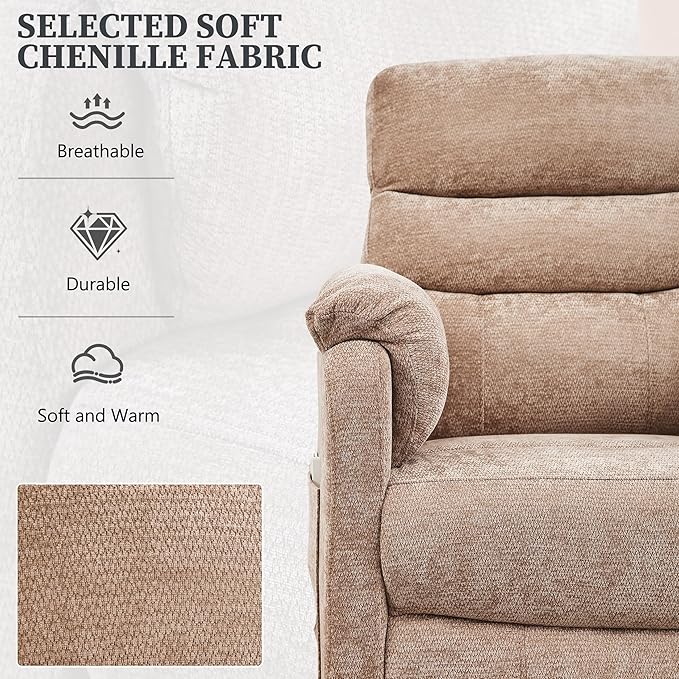 Holaki Power Recliner Chair Chenille Living Room Chairs Reading Lounge Chair Home Theater Seating with Adjustable Backrest and Footrest for Small Spaces Nursery(Brown)