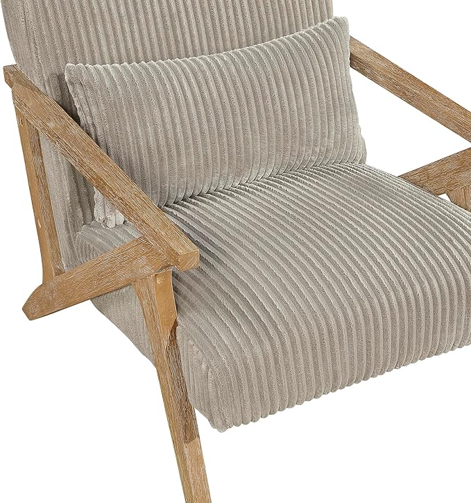 Lexicon Mid Century Modern Accent-Chair with Lumbar Pillow Brown Solid Wood Frame Comfy Corduroy Upholstered Lounge Arm Chair for Living Room/Bedroom/Office/Reading Nook Assembly Required Taupe