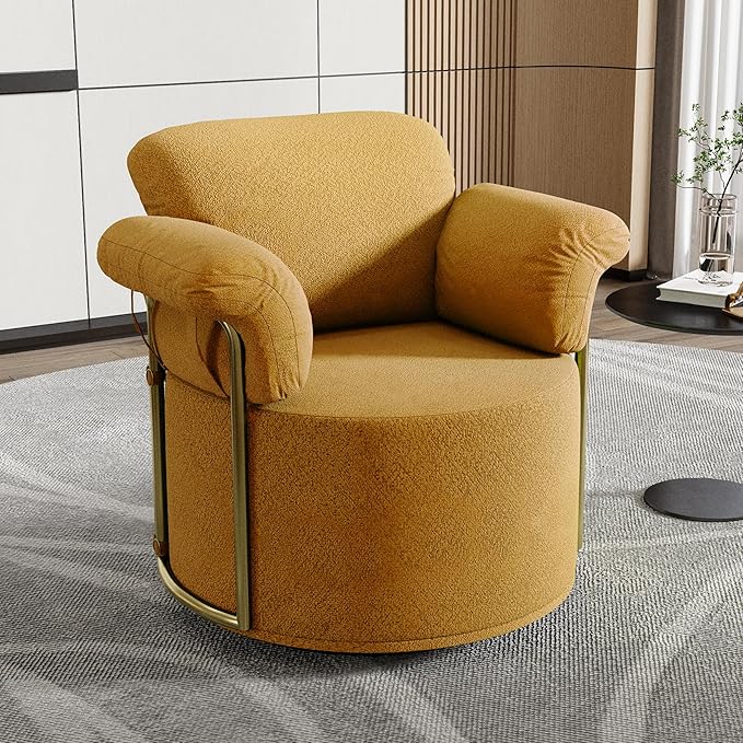 Swivel Accent Chair 360 Degree Swivel Barrel Chair Upholstered Comfy Reading Chair for Living Room Bedroom Apartment Small Space Seating with Supportive Foam Spring Cushion Orange